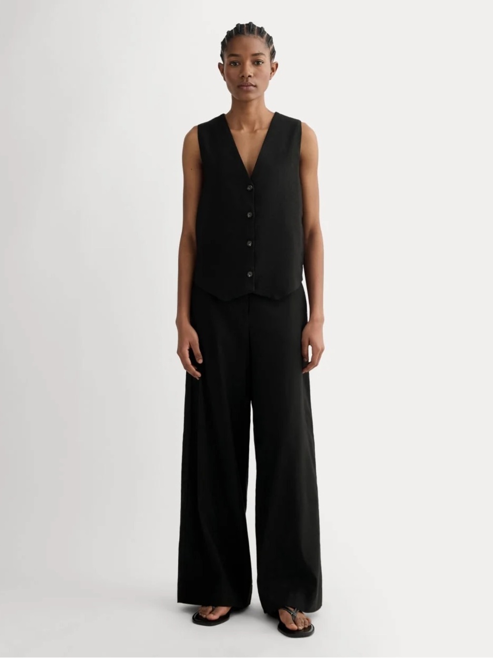 Everlane The Wide-Leg Pant Stretch Linen Black Size 8 NWOT European Flax